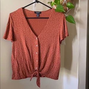 Polka Dot Blouse with Tie Front